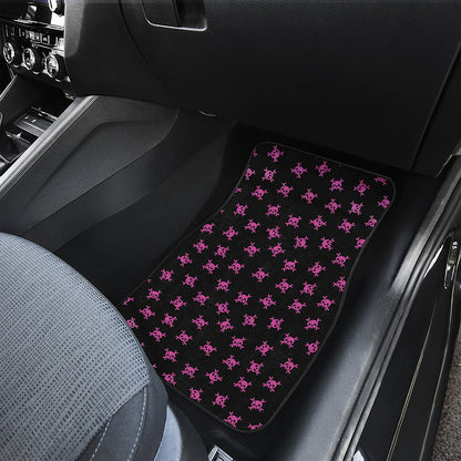 Pink Emo Skull Pattern Print Front and Back Car Floor Mats