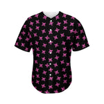 Pink Emo Skull Pattern Print Men's Baseball Jersey