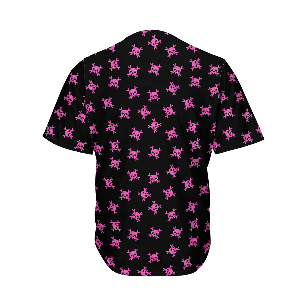 Pink Emo Skull Pattern Print Men's Baseball Jersey