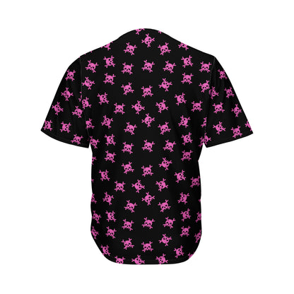 Pink Emo Skull Pattern Print Men's Baseball Jersey