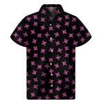 Pink Emo Skull Pattern Print Men's Short Sleeve Shirt