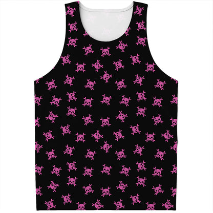 Pink Emo Skull Pattern Print Men's Tank Top