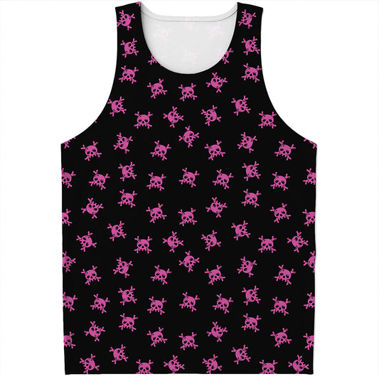 Pink Emo Skull Pattern Print Men's Tank Top