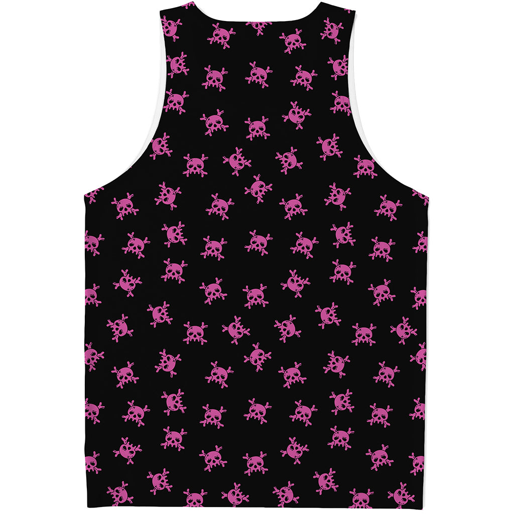 Pink Emo Skull Pattern Print Men's Tank Top