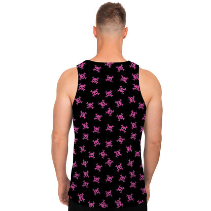 Pink Emo Skull Pattern Print Men's Tank Top