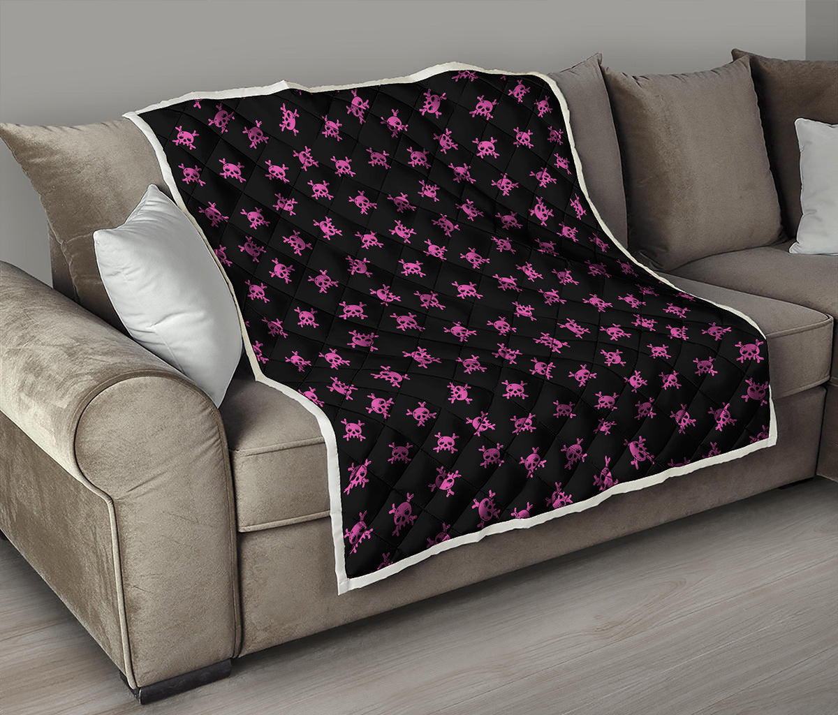 Pink Emo Skull Pattern Print Quilt