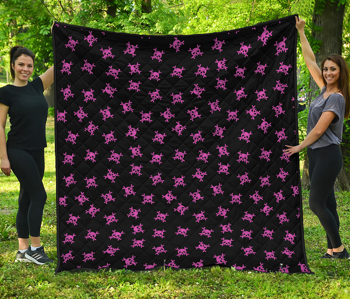 Pink Emo Skull Pattern Print Quilt