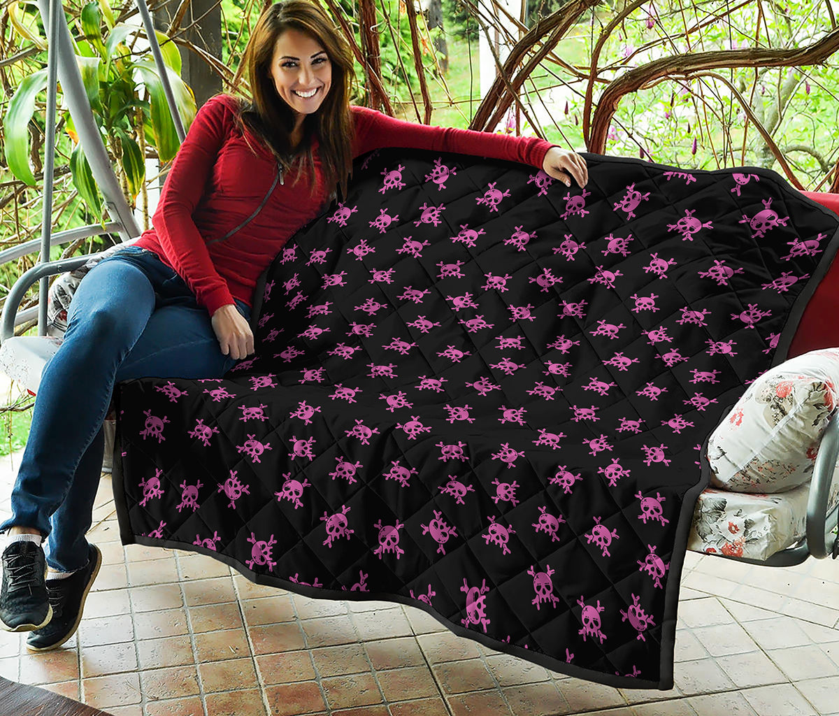 Pink Emo Skull Pattern Print Quilt