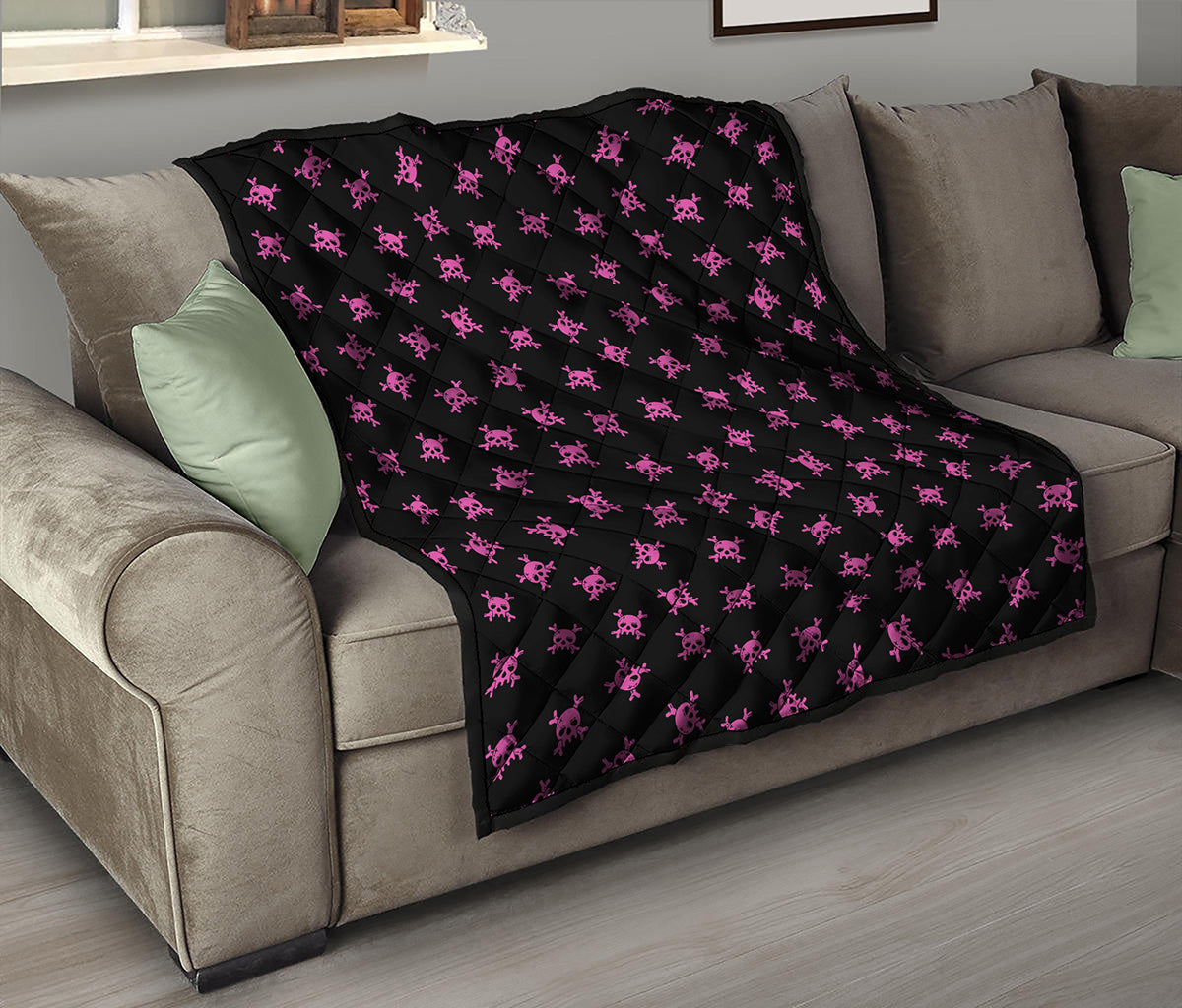 Pink Emo Skull Pattern Print Quilt