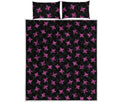 Pink Emo Skull Pattern Print Quilt Bed Set