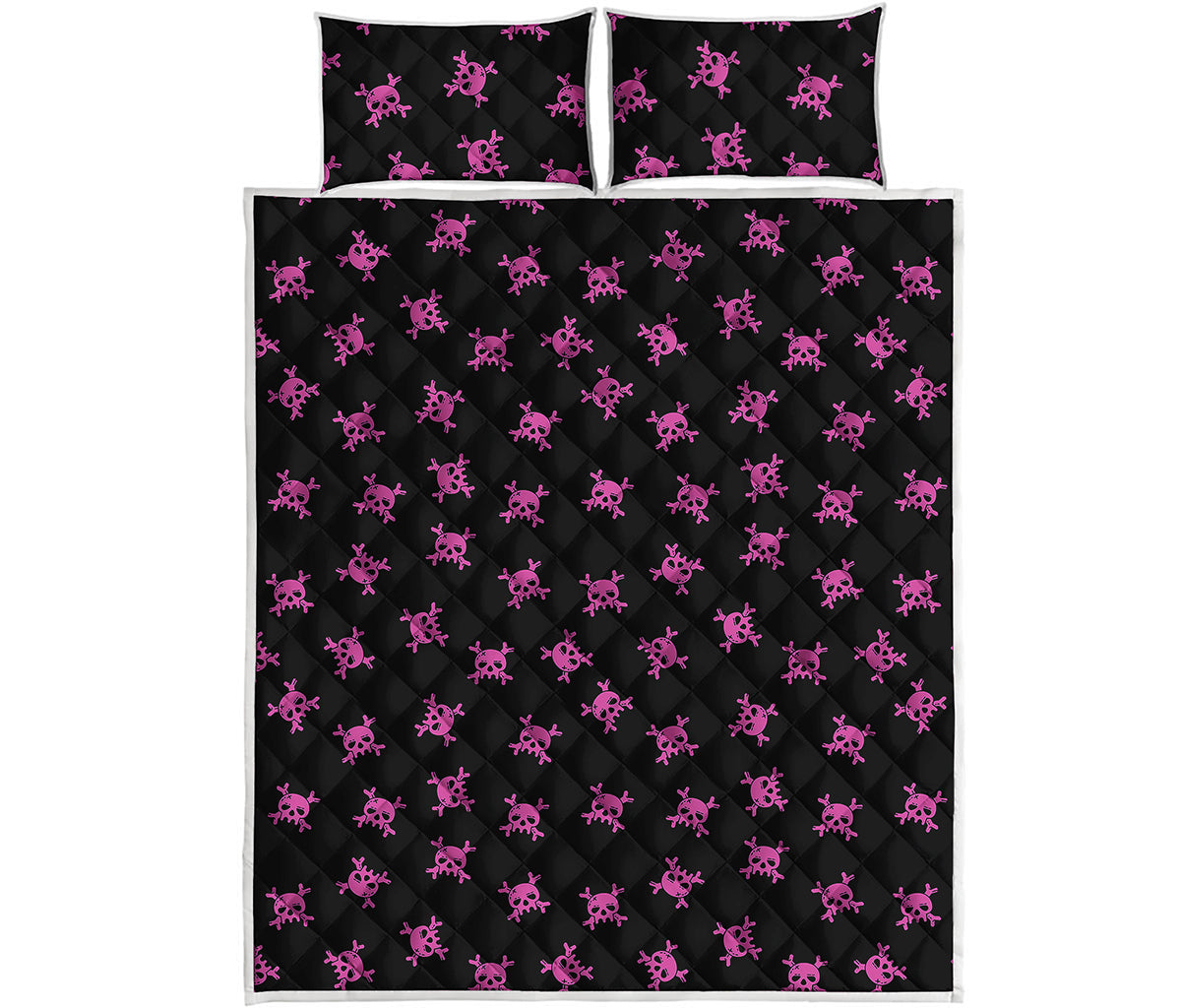 Pink Emo Skull Pattern Print Quilt Bed Set