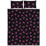 Pink Emo Skull Pattern Print Quilt Bed Set