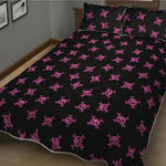 Pink Emo Skull Pattern Print Quilt Bed Set