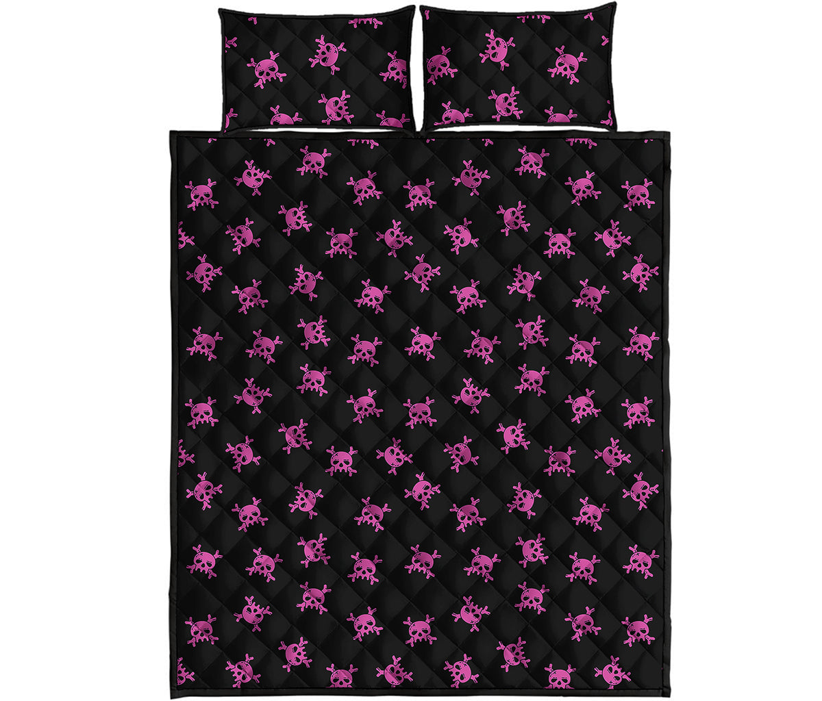 Pink Emo Skull Pattern Print Quilt Bed Set