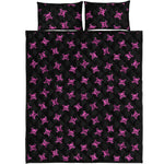 Pink Emo Skull Pattern Print Quilt Bed Set