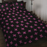Pink Emo Skull Pattern Print Quilt Bed Set