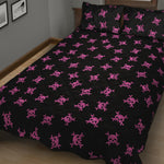 Pink Emo Skull Pattern Print Quilt Bed Set