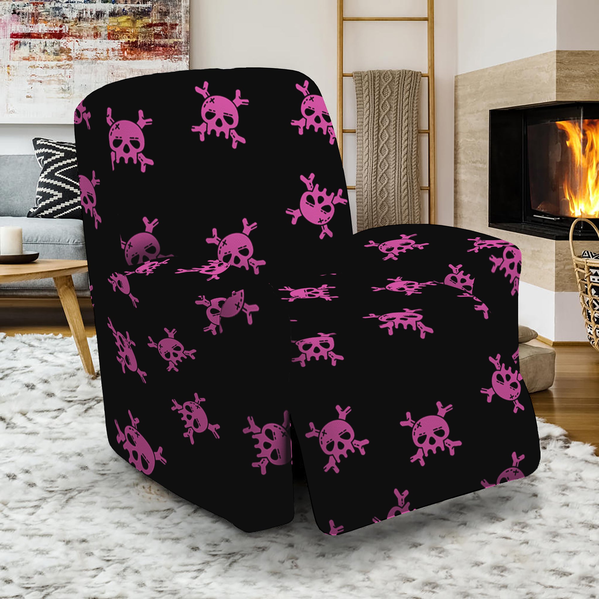 Pink Emo Skull Pattern Print Recliner Slipcover