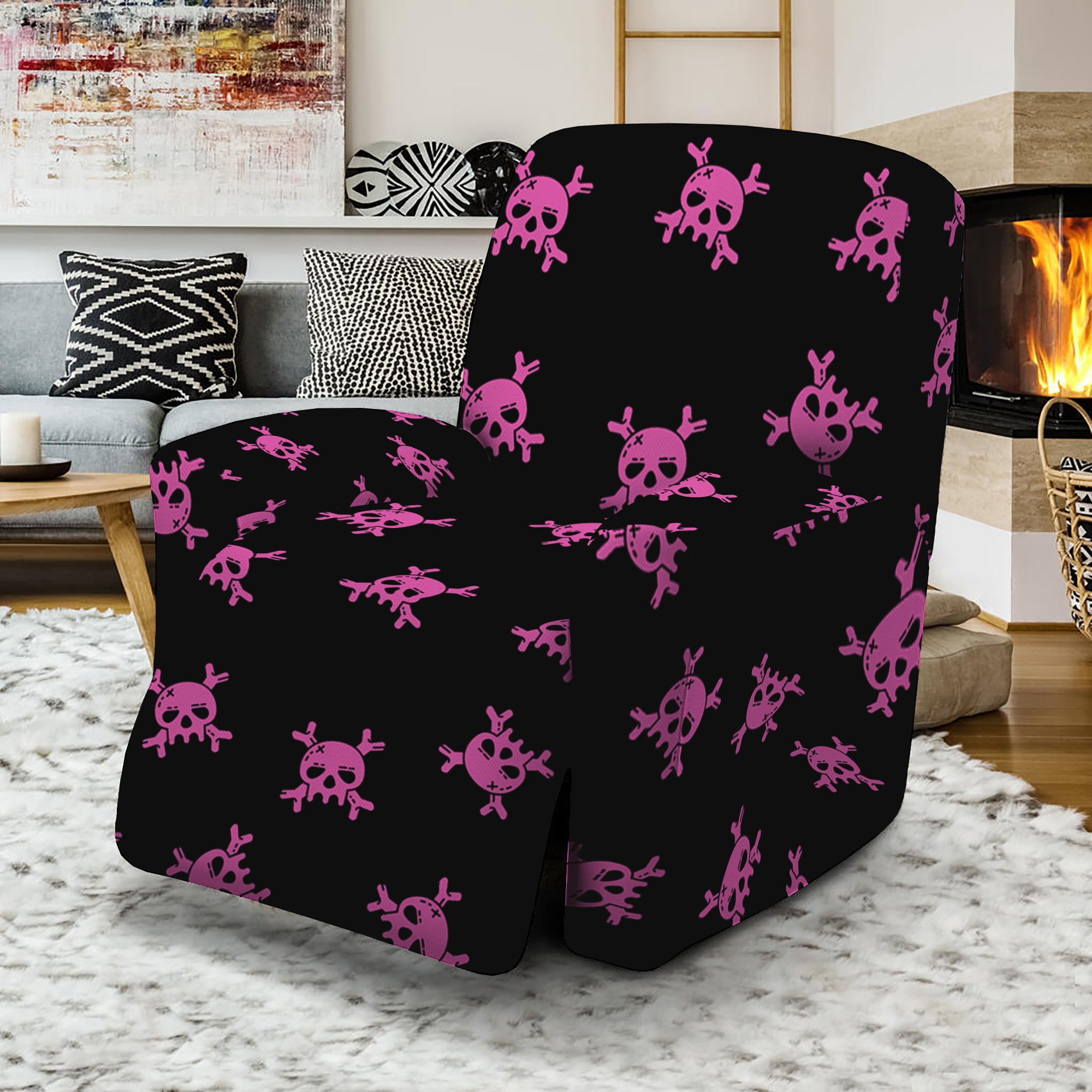 Pink Emo Skull Pattern Print Recliner Slipcover