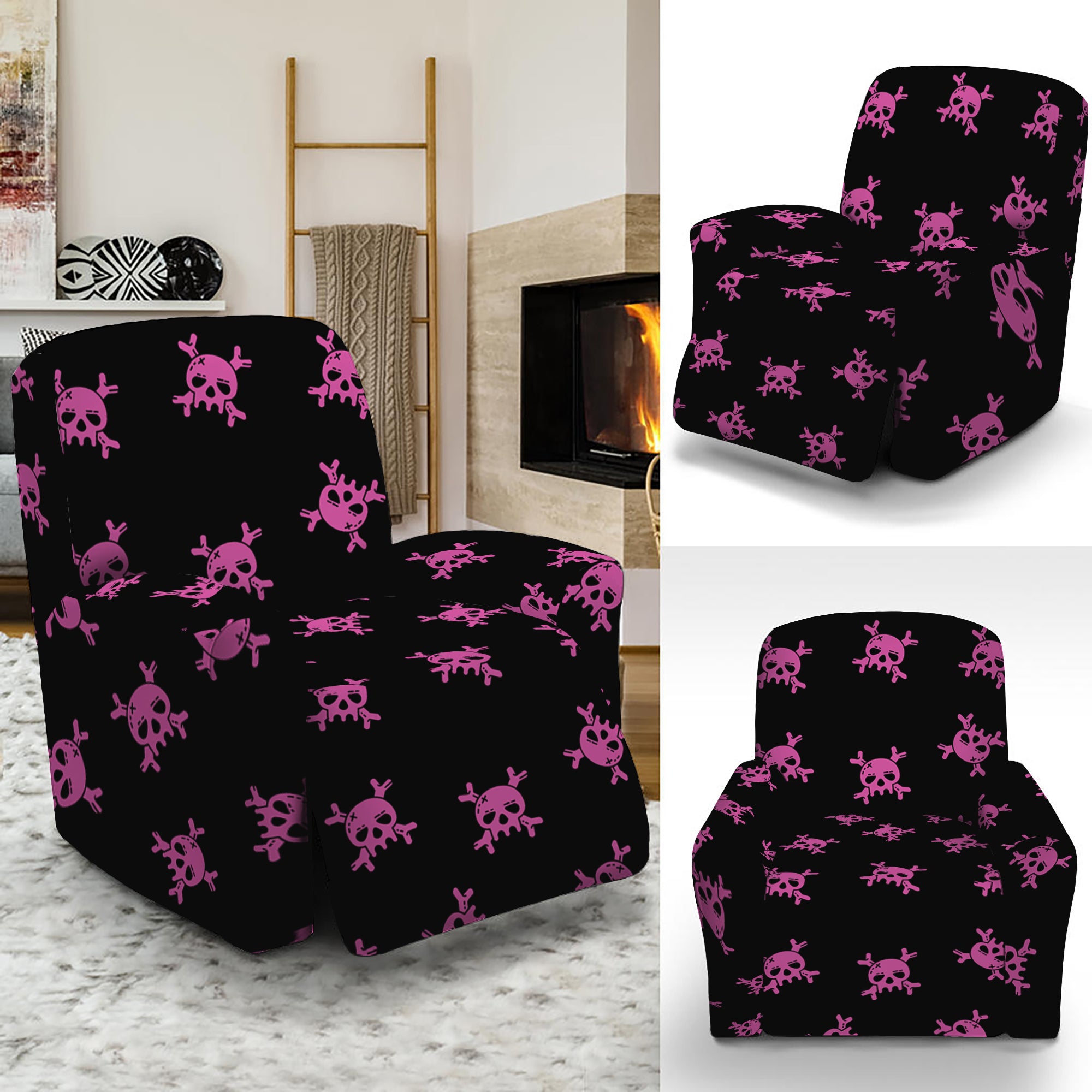 Pink Emo Skull Pattern Print Recliner Slipcover