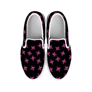 Pink Emo Skull Pattern Print White Slip On Shoes