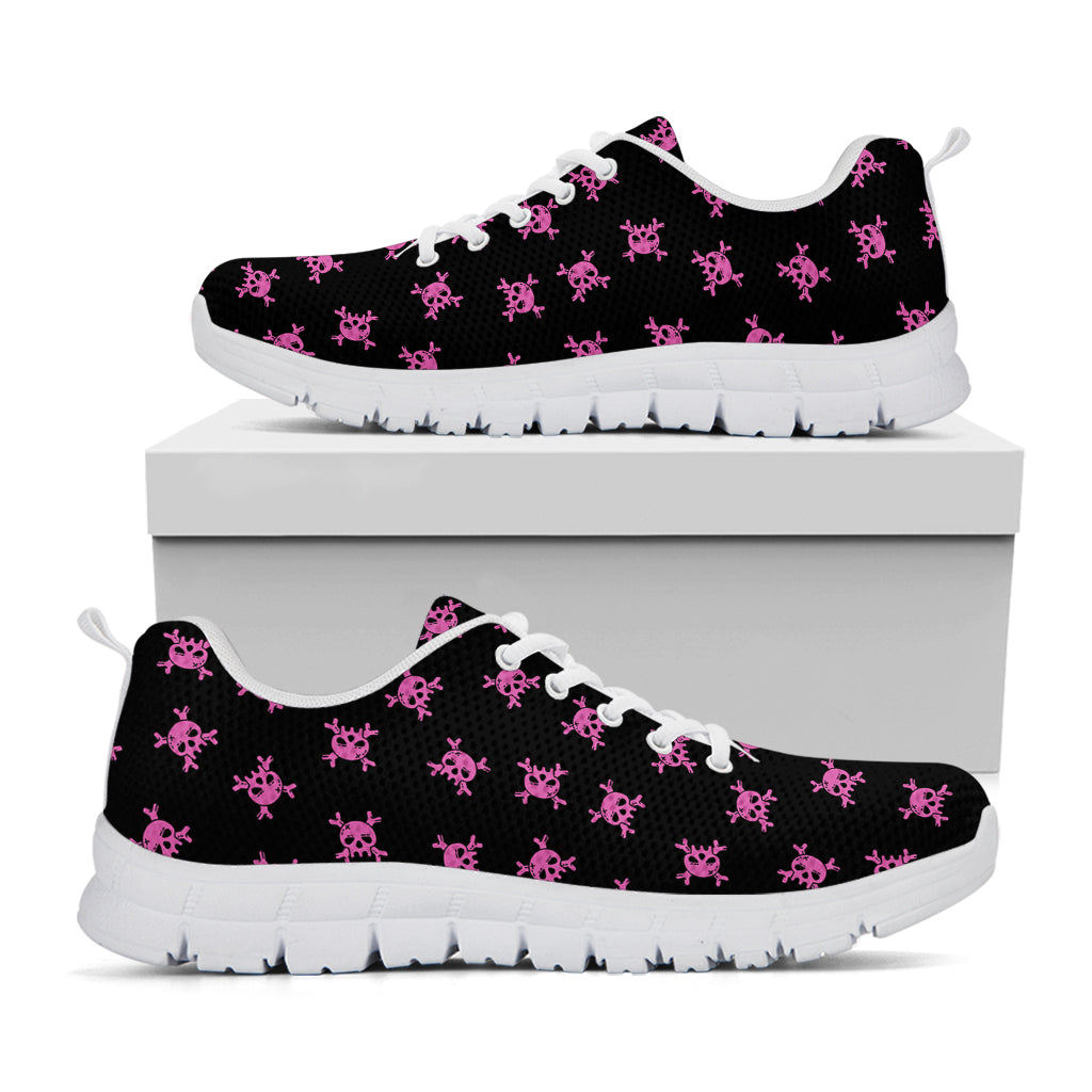 Pink Emo Skull Pattern Print White Sneakers