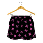 Pink Emo Skull Pattern Print Women's Shorts