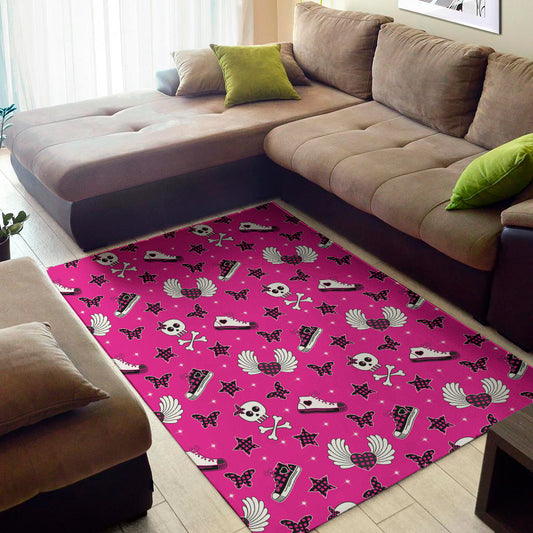 Pink Emo Symbols Pattern Print Area Rug