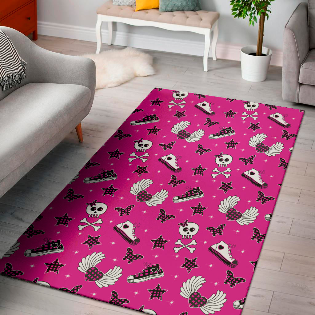 Pink Emo Symbols Pattern Print Area Rug