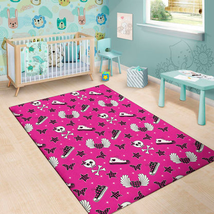 Pink Emo Symbols Pattern Print Area Rug