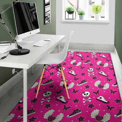 Pink Emo Symbols Pattern Print Area Rug