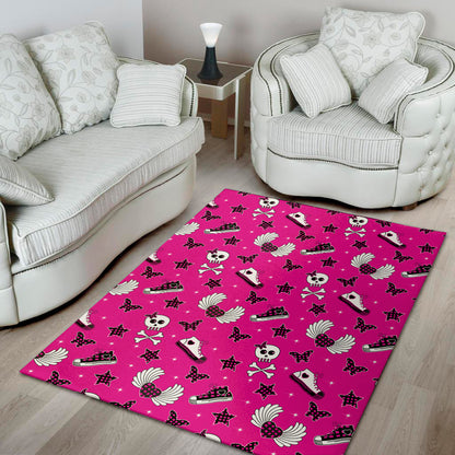 Pink Emo Symbols Pattern Print Area Rug