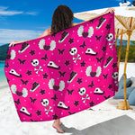 Pink Emo Symbols Pattern Print Beach Sarong Wrap