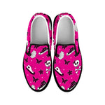 Pink Emo Symbols Pattern Print Black Slip On Shoes