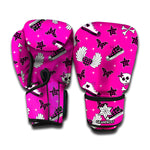 Pink Emo Symbols Pattern Print Boxing Gloves