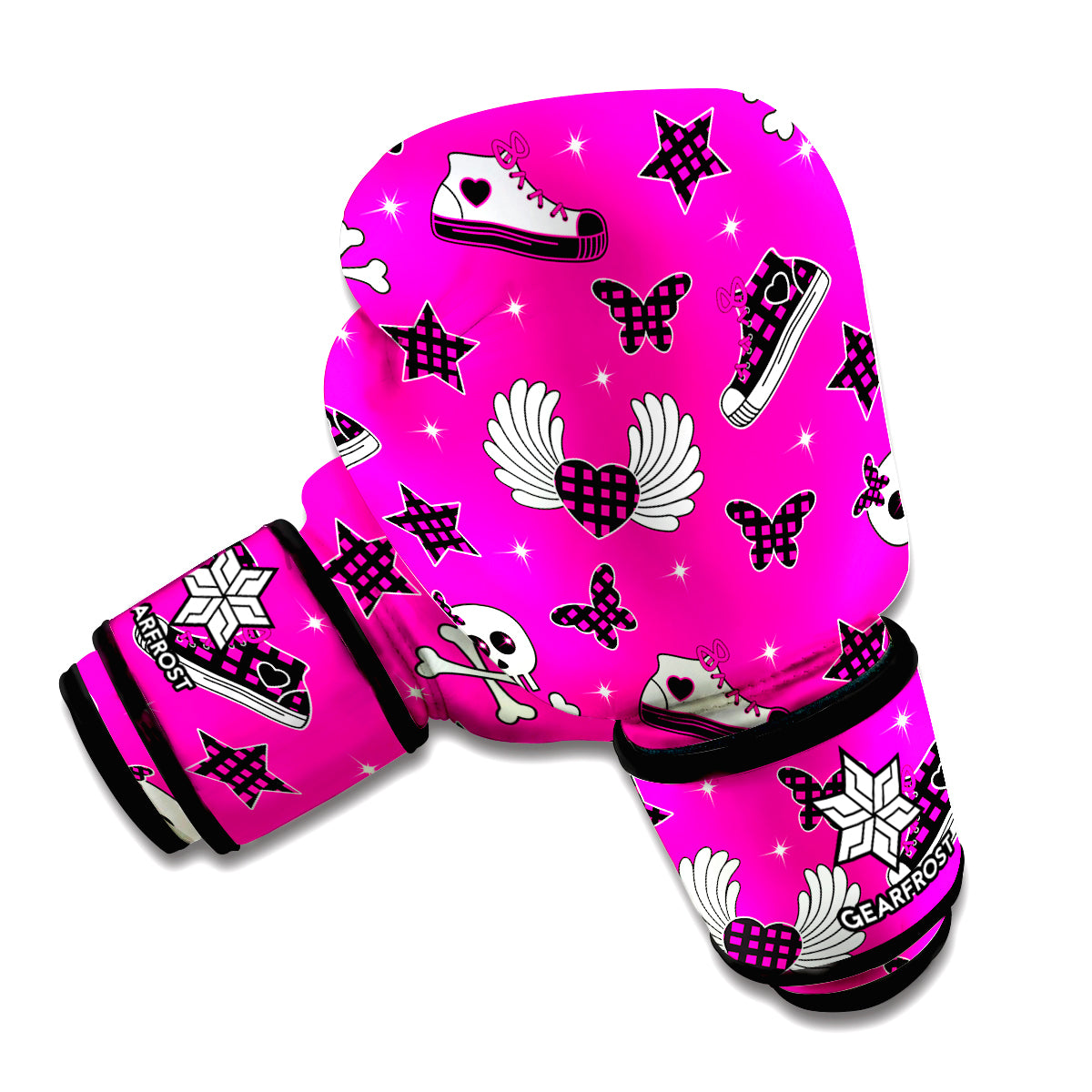 Pink Emo Symbols Pattern Print Boxing Gloves