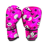 Pink Emo Symbols Pattern Print Boxing Gloves