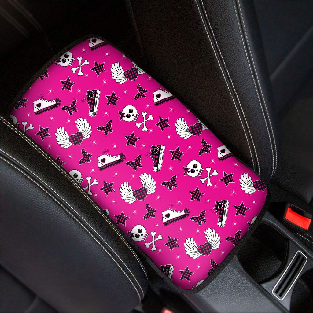 Pink Emo Symbols Pattern Print Car Center Console Cover