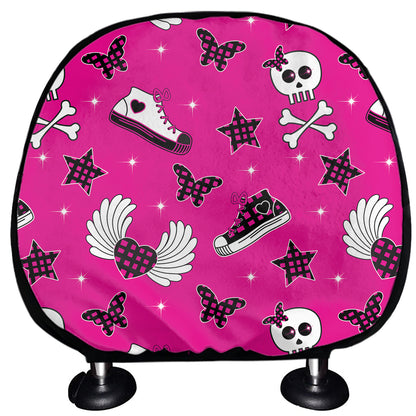 Pink Emo Symbols Pattern Print Car Headrest Covers