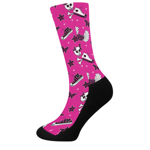 Pink Emo Symbols Pattern Print Crew Socks