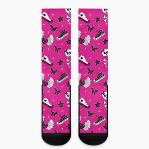 Pink Emo Symbols Pattern Print Crew Socks