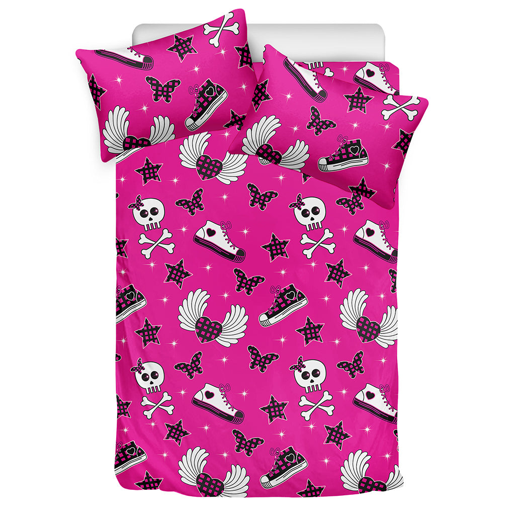 Pink Emo Symbols Pattern Print Duvet Cover Bedding Set