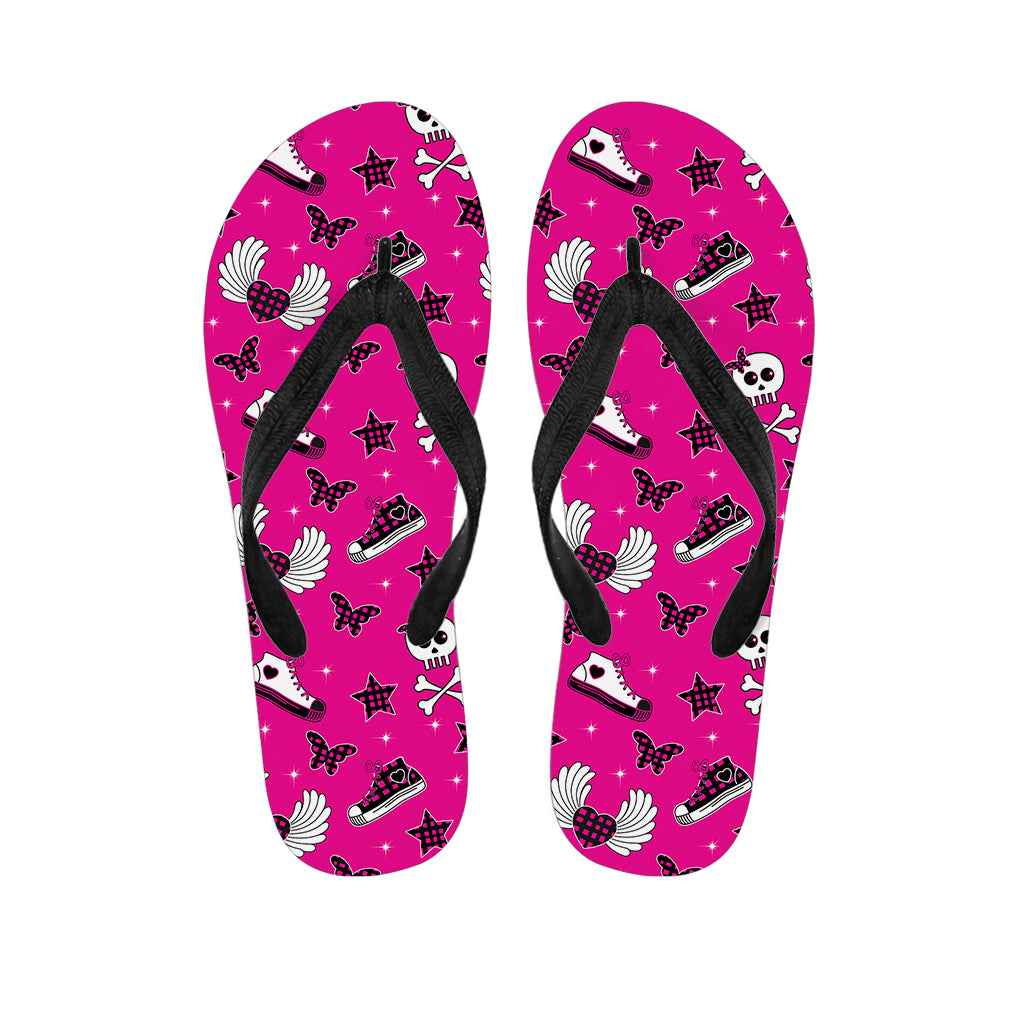 Pink Emo Symbols Pattern Print Flip Flops