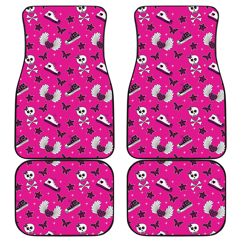 Pink Emo Symbols Pattern Print Front and Back Car Floor Mats