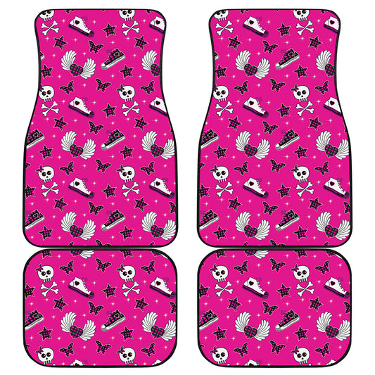 Pink Emo Symbols Pattern Print Front and Back Car Floor Mats
