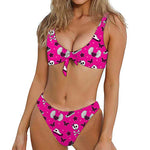 Pink Emo Symbols Pattern Print Front Bow Tie Bikini