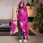 Pink Emo Symbols Pattern Print Hooded Blanket