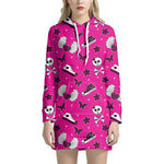 Pink Emo Symbols Pattern Print Hoodie Dress