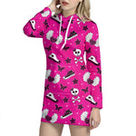Pink Emo Symbols Pattern Print Hoodie Dress
