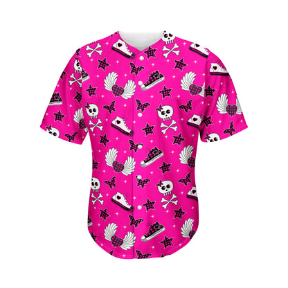 Pink Emo Symbols Pattern Print Men's Baseball Jersey